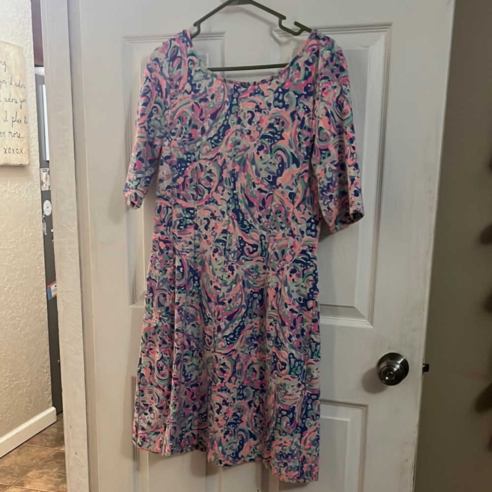 Lilly Pulitzer Pink and Blue Ruffled Tiered Sundress
